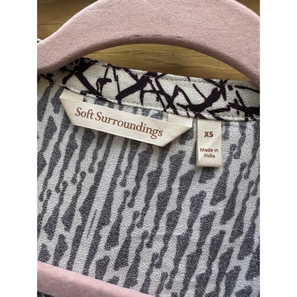 Soft Surroundings Dress XS Black White Print 3/4 Sleeve‎ Wooden Buttons - Picture 6 of 9